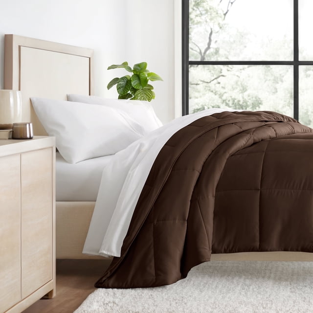 Breathable Cool Comforter All Season Lightweight Down-Alternative Solid Chocolate Brown for Full/Queen Size Bedding by Comfort Canopy