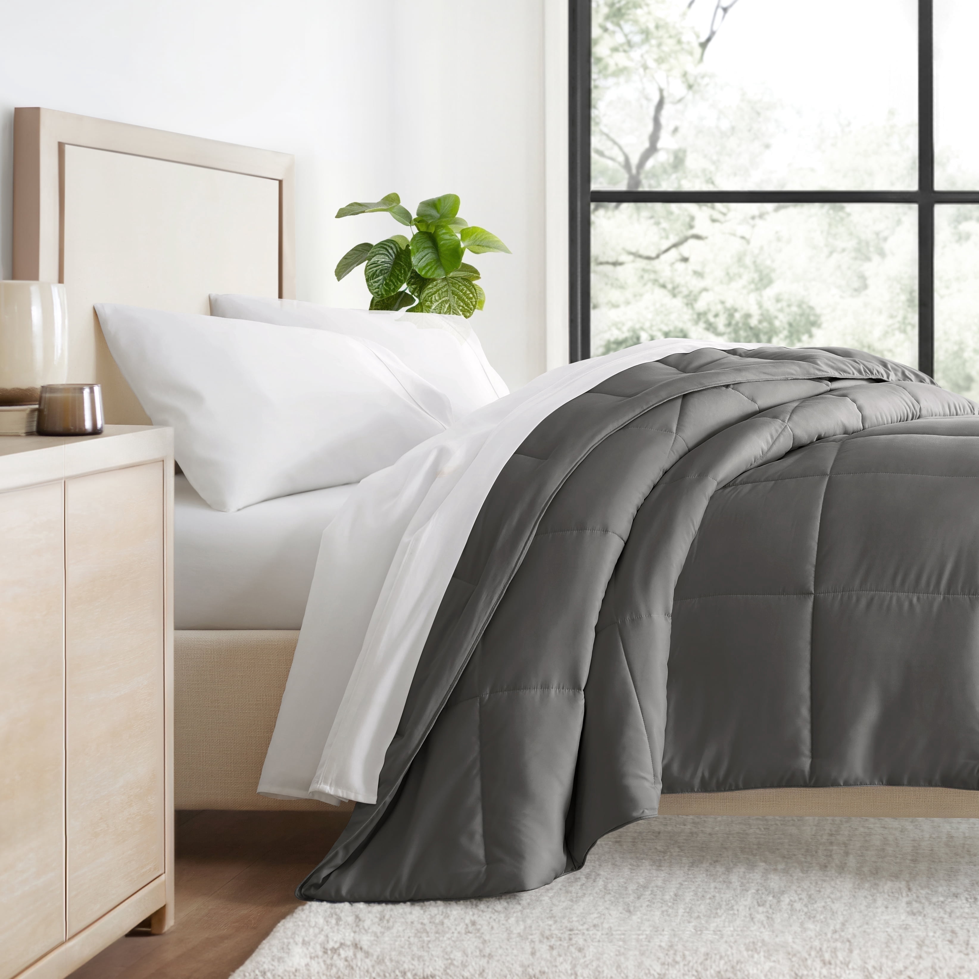 Breathable Cool Comforter All Season Lightweight Down-Alternative Solid Gray for King Size Bedding by Comfort Canopy