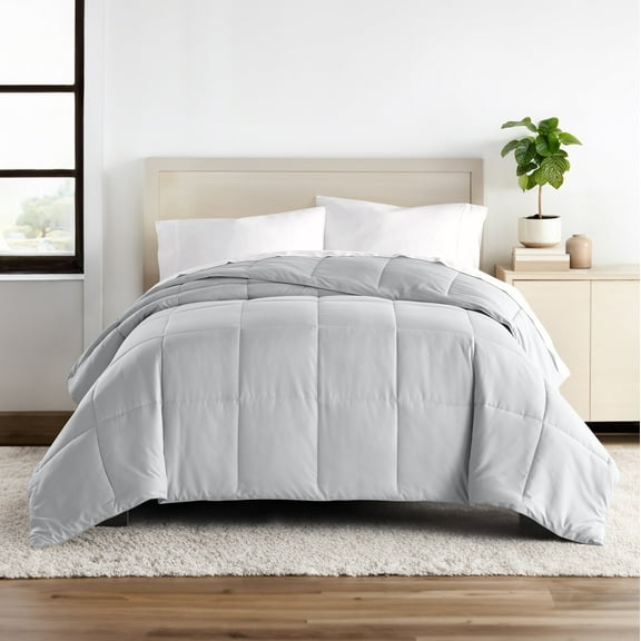 Breathable Cool Comforter All Season Lightweight Down-Alternative Solid Light Gray for Twin Size Bedding by Comfort Canopy