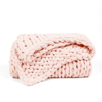 Comfort Canopy - Throw Blanket, Blush Chunky Soft Acrylic Hand-Knit