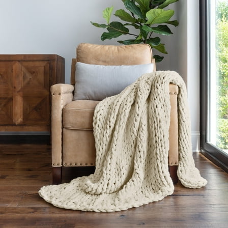Comfort Canopy - Soft & Cozy Chunky Hand-Knit Throw Blanket, Ivory