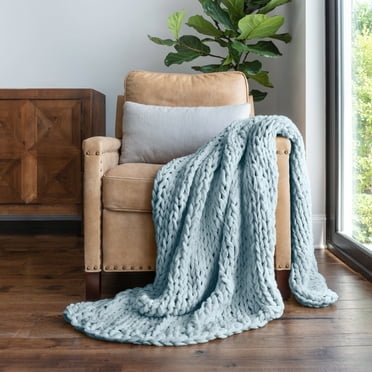 Comfort Canopy - Throw Blanket, Light Blue Chunky Soft Acrylic Hand-Knit