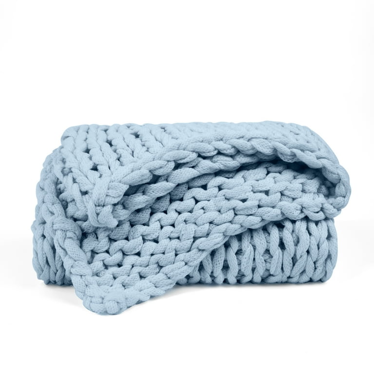 Blue chunky knitted throw hotsell