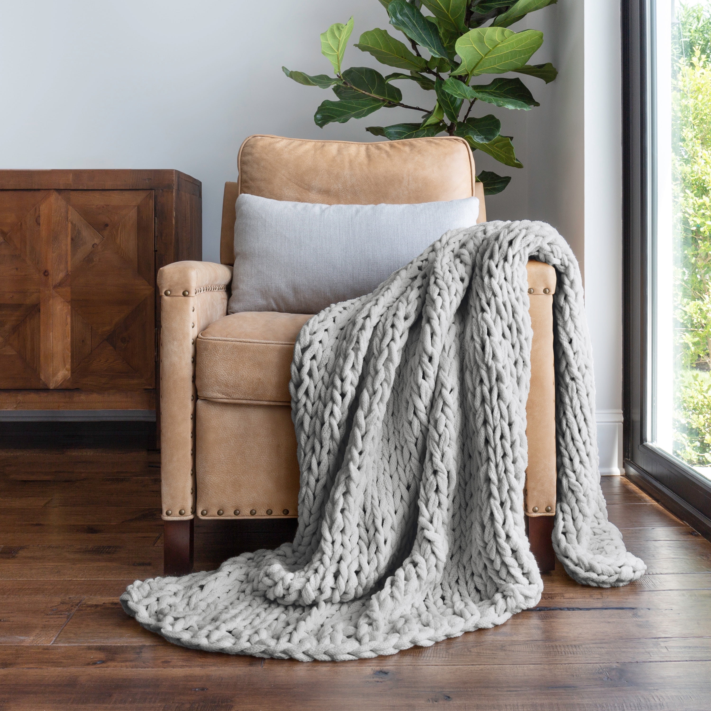 Comfort Canopy - Throw Blanket, Light Gray Chunky Soft Acrylic Hand-Knit - Walmart.com