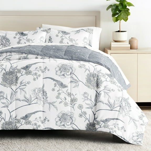Comfort Canopy - Twin Bedding Bundle, Patterned Microfiber Comforter and Solid Sheet Set in Molly Botanicals Light Blue
