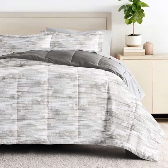Comfort Canopy - Twin Bedding Bundle, Patterned Microfiber Comforter and Solid Sheet Set in Textured Stripe Gray