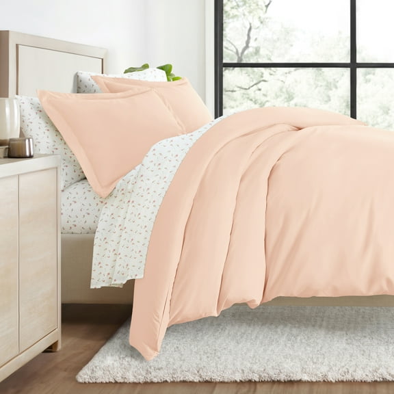 Comfort Canopy - Twin Bedding Bundle, Solid Duvet Cover Set, White Comforter and Patterned Sheet Set