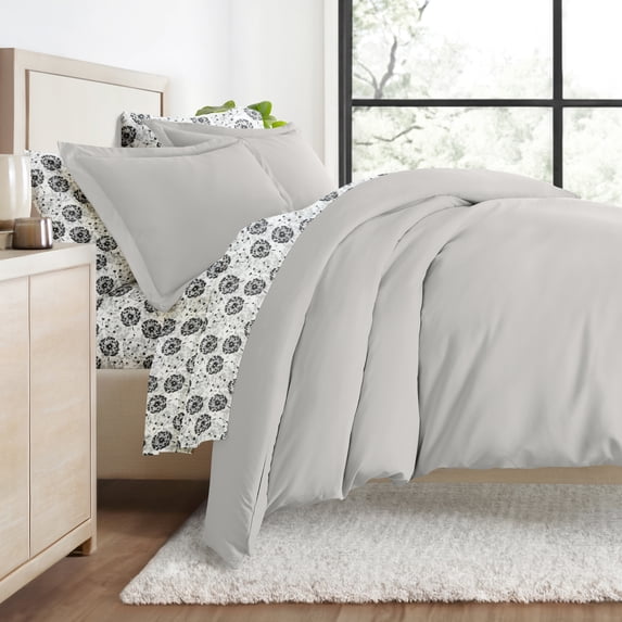 Comfort Canopy - Twin Bedding Bundle, Solid Duvet Cover Set, White Comforter and Patterned Sheet Set
