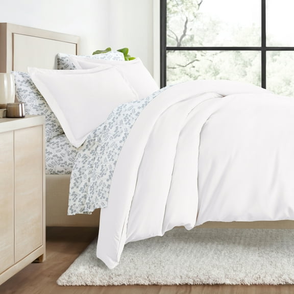 Comfort Canopy - Twin Bedding Bundle, Solid Duvet Cover Set, White Comforter and Patterned Sheet Set