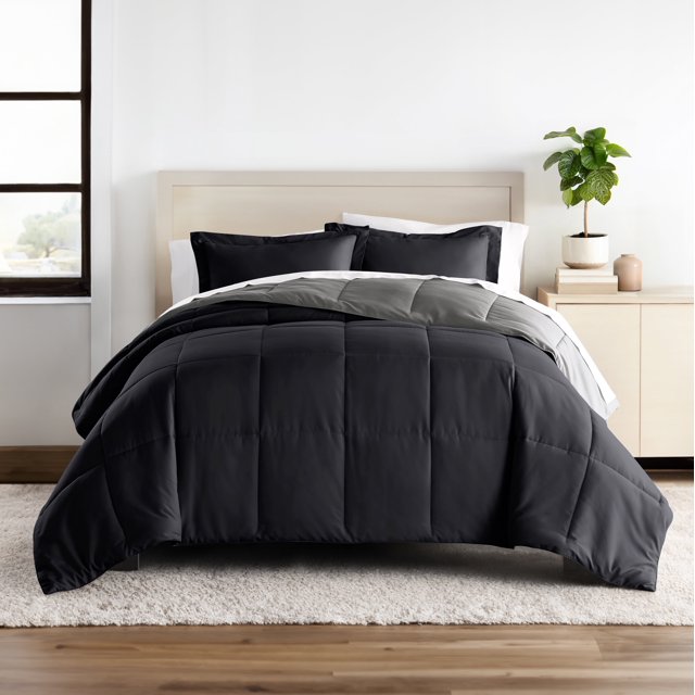 All Season Reversible Comforter Set Breathable Cool in Black & Fog Full/Queen Size Bedding by Comfort Canopy