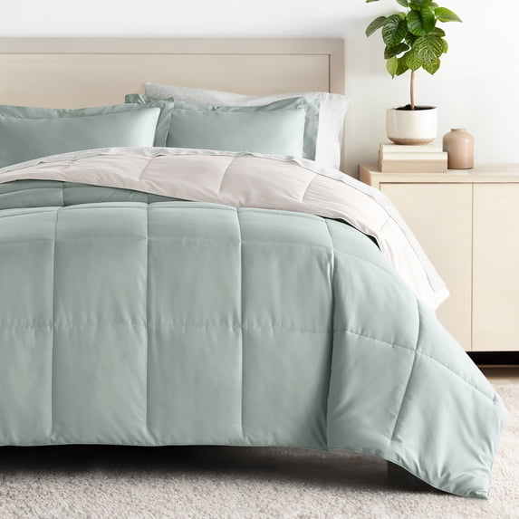 Comfort Canopy - Twin Eucalyptus / Natural Bedding Bundle, Reversible Microfiber Comforter and Patterned Sheet Set
