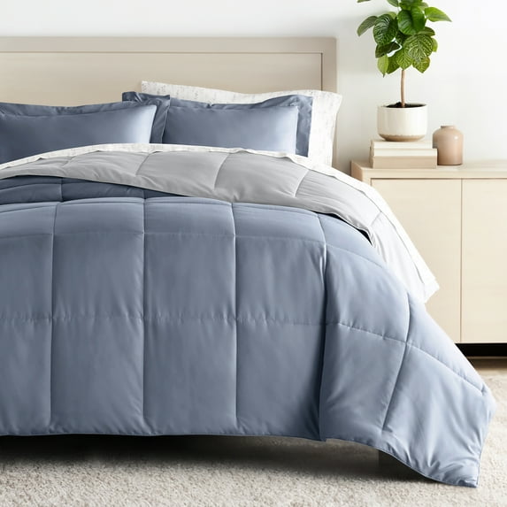 Comfort Canopy - Twin Stone / Light Gray Bedding Bundle, Reversible Microfiber Comforter and Patterned Sheet Set