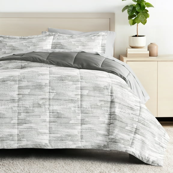 Comfort Canopy - TwinXL Bedding Bundle, Patterned Microfiber Comforter and Solid Sheet Set in Textured Stripe Gray