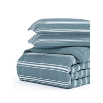 Comfort Canopy - Ultra Soft 3 Piece Medallion and Stripe Print Double-Sided Comforter Adult Bed Set in Light Blue for King, Queen, Full, & Twin Beds