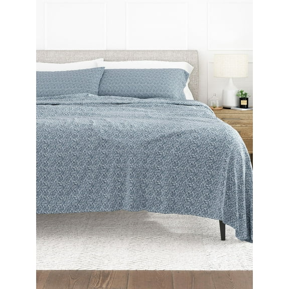 Comfort Canopy - Ultra Soft 4 Piece Light Blue Chambray Print Bed Sheets for King Size Bedding