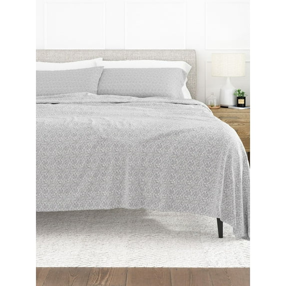 Comfort Canopy - Ultra Soft 4 Piece Light Gray Chambray Print Bed Sheets for Full Size Bedding