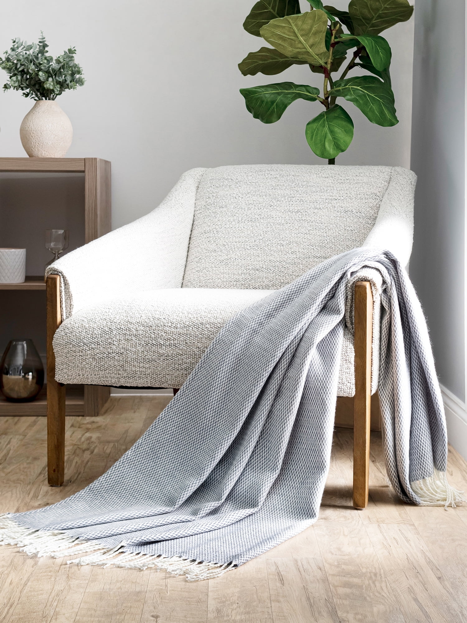 Comfort Canopy - Ultra Soft Duskblue Herringbone Throw Blanket with Fringed Edges - Made from 100% Acrylic for Ultimate Softness