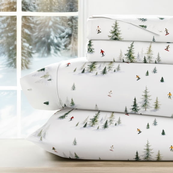 Comfort Canopy Ultra Soft Evergreen Slopes Patterned Holiday Sheet Set, King