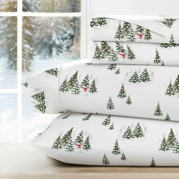 Comfort Canopy Ultra Soft Frosty Pines Patterned Holiday Sheet Set, Twin