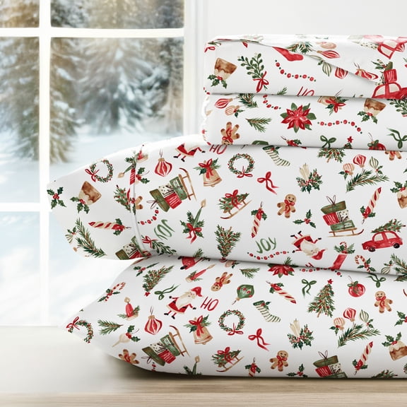 Comfort Canopy Ultra Soft Nostalgic Christmas Patterned Holiday Sheet Set, Queen