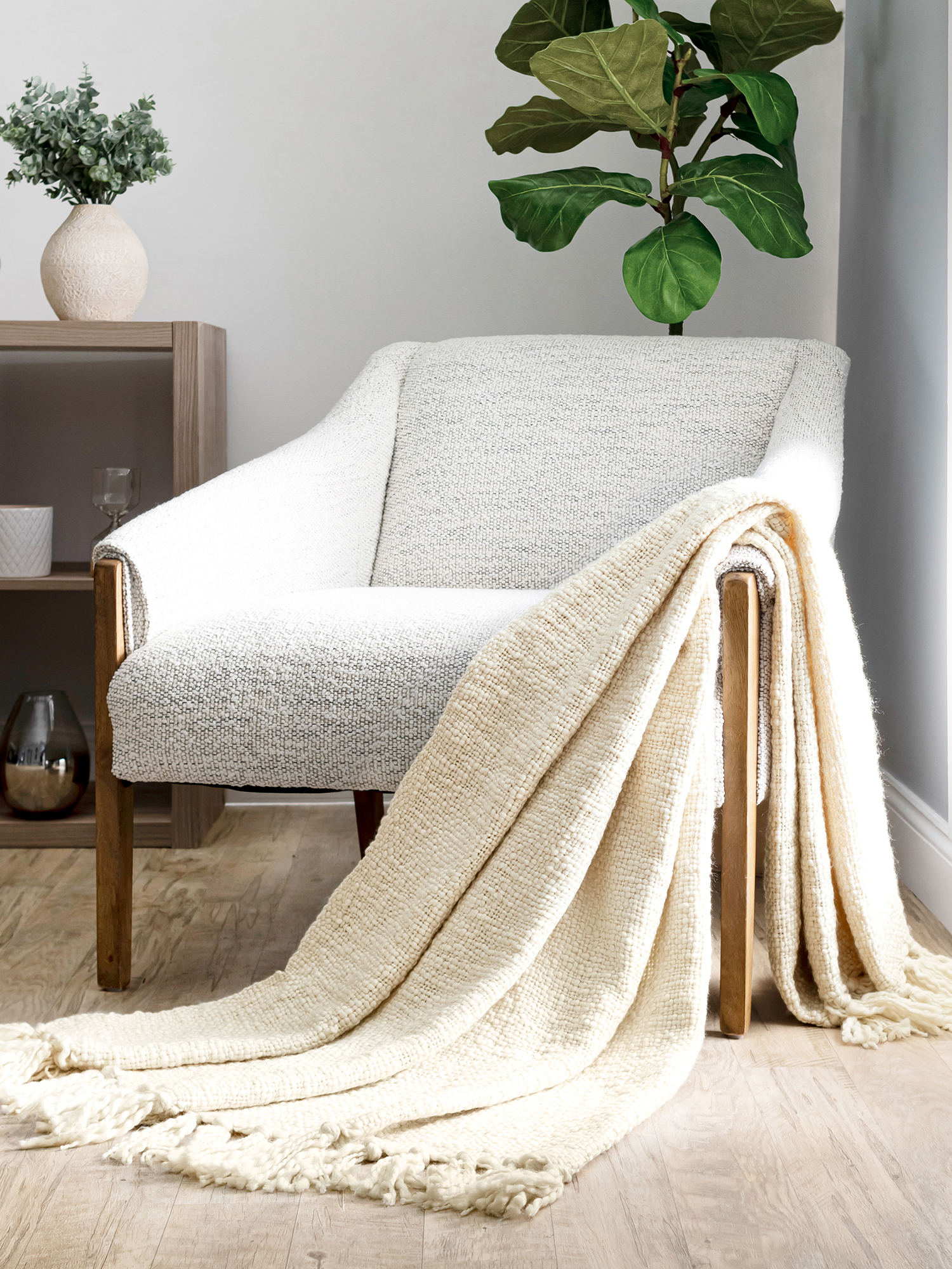 Comfort Canopy Ultra Soft SlubYarn Basketweave Natural Throw Blanket
