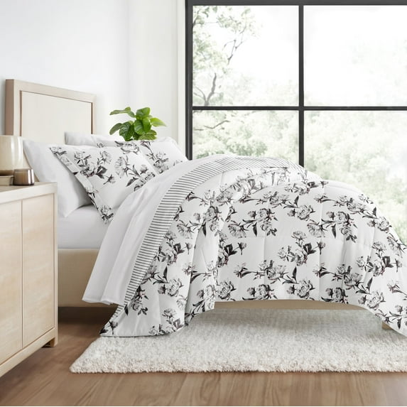 All Season Ultra Soft Comforter Set Lightweight Bedding in Vintage Magnolia Floral Stripe for Twin/Twin XL Size by Comfort Canopy