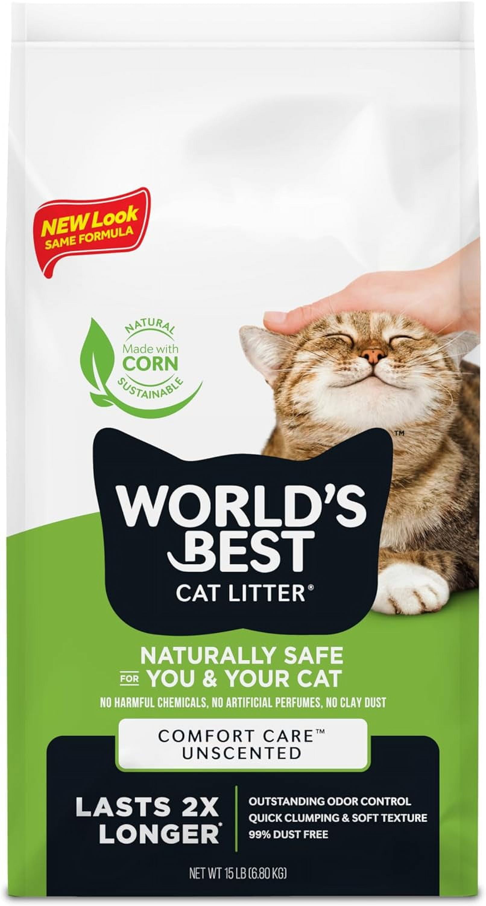 Comfort Care Unscented 15-Pounds - Natural Ingredients, Quick Clumping, Flushable, 99% Dust Free & Made in USA - Long-Lasting Odor Control & Easy Scooping