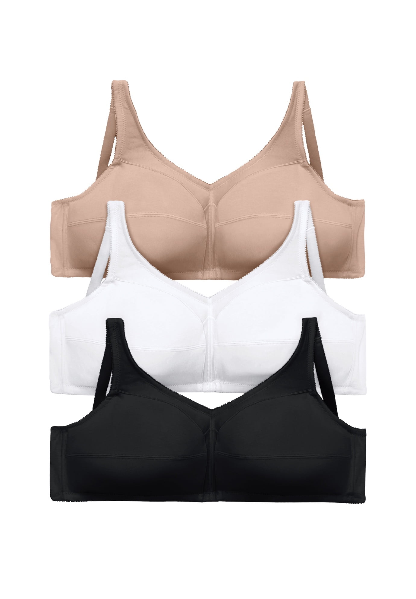 Comfort Choice Women's Plus Size 3-Pack Front-Close Cotton Wireless Bra Bra