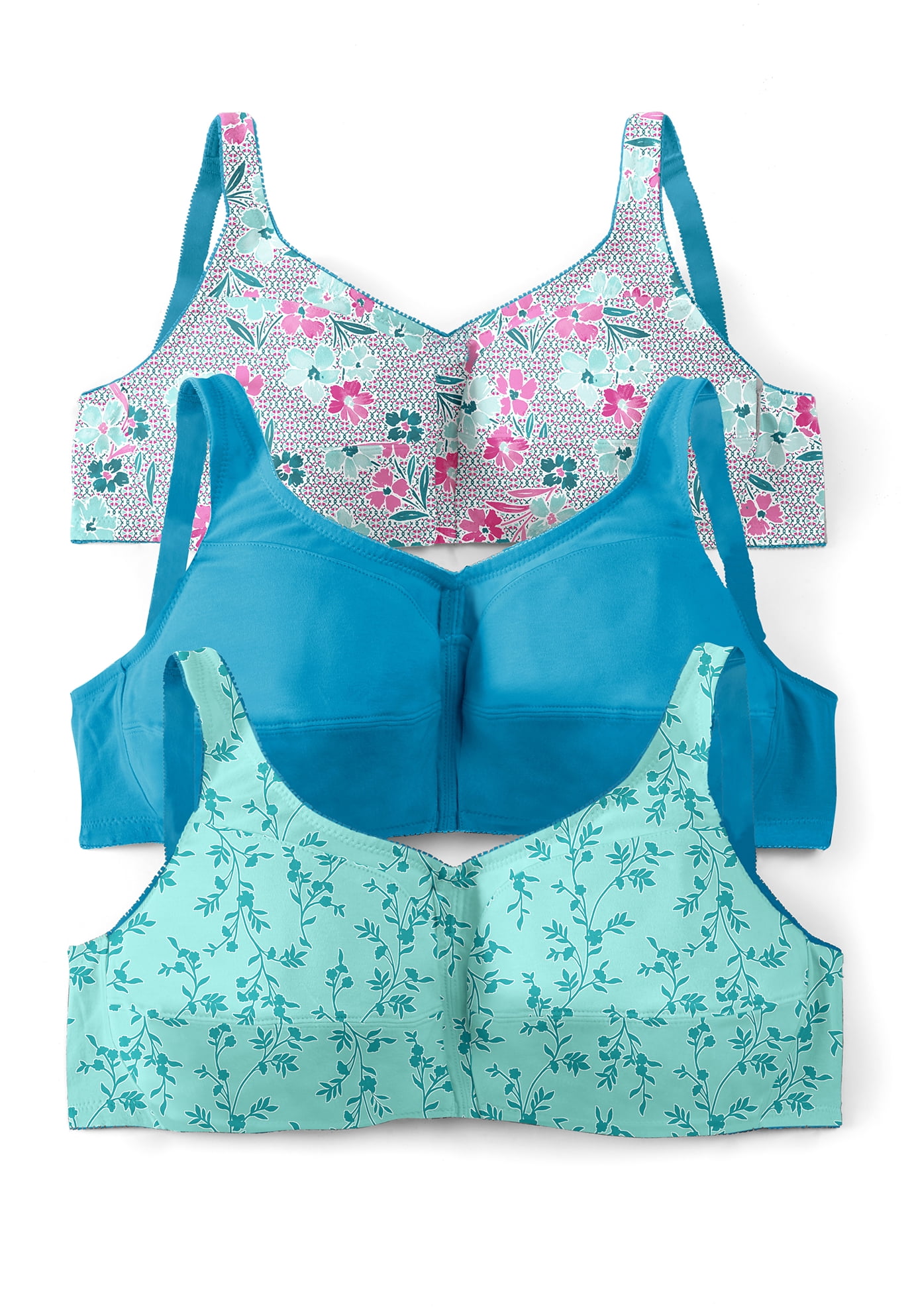 Comfort Choice Women's Plus Size 3Pack FrontClose Cotton Wireless Bra