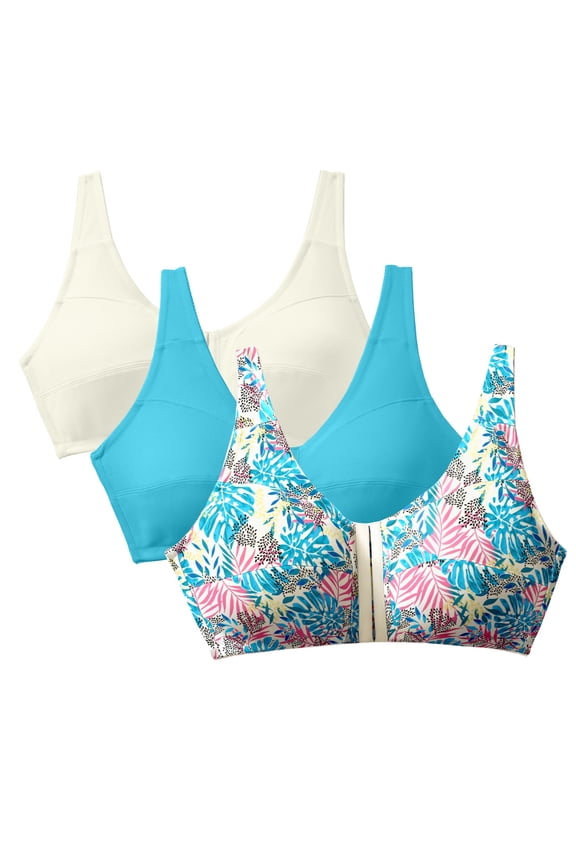 Women's Plus Size 3-Pack Front-Close Cotton Wireless Bra