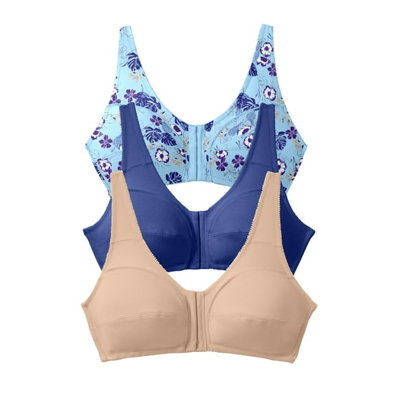 Comfort Choice Women's Plus Size 3-Pack Front-Close Cotton Wireless Bra