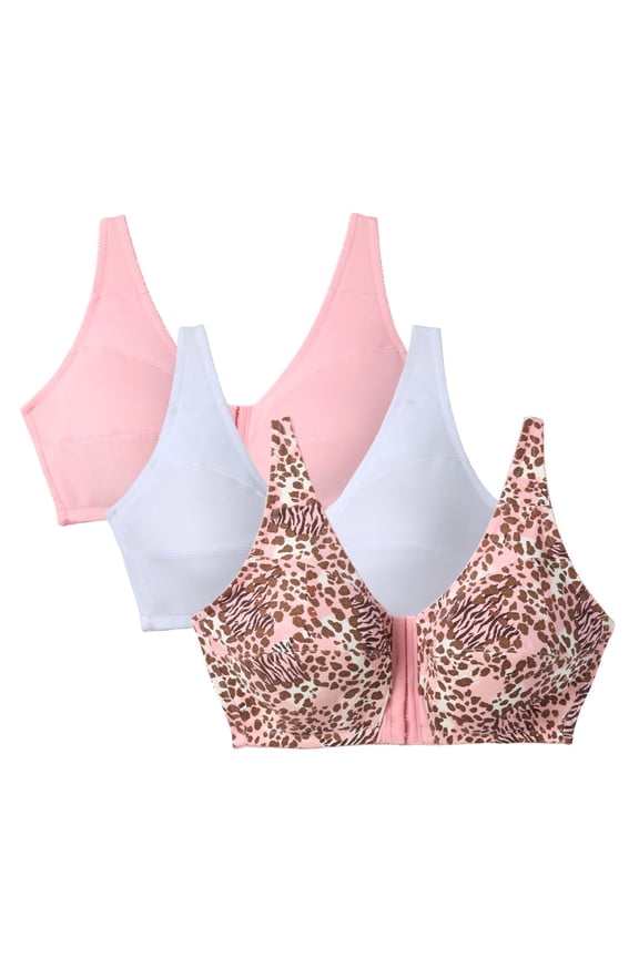 Women's Plus Size 3-Pack Front-Close Cotton Wireless Bra