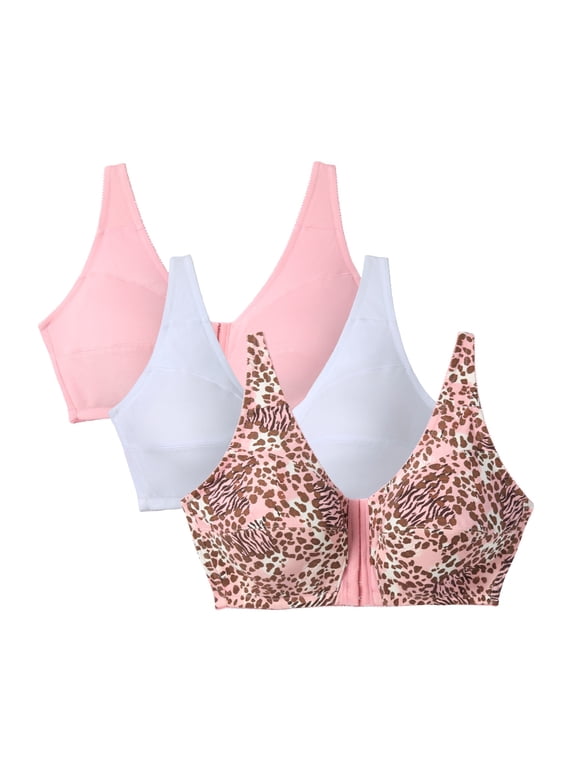 Women's Plus Size 3-Pack Front-Close Cotton Wireless Bra