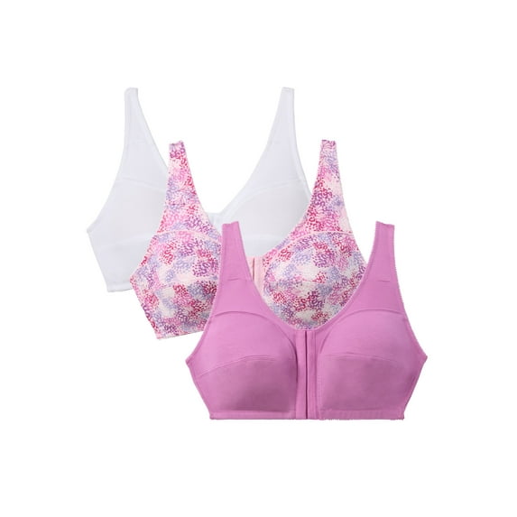Comfort Choice Women's Plus Size 3-Pack Front-Close Cotton Wireless Bra