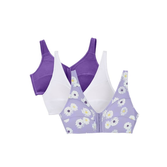 Comfort Choice Women's Plus Size 3-Pack Front-Close Cotton Wireless Bra