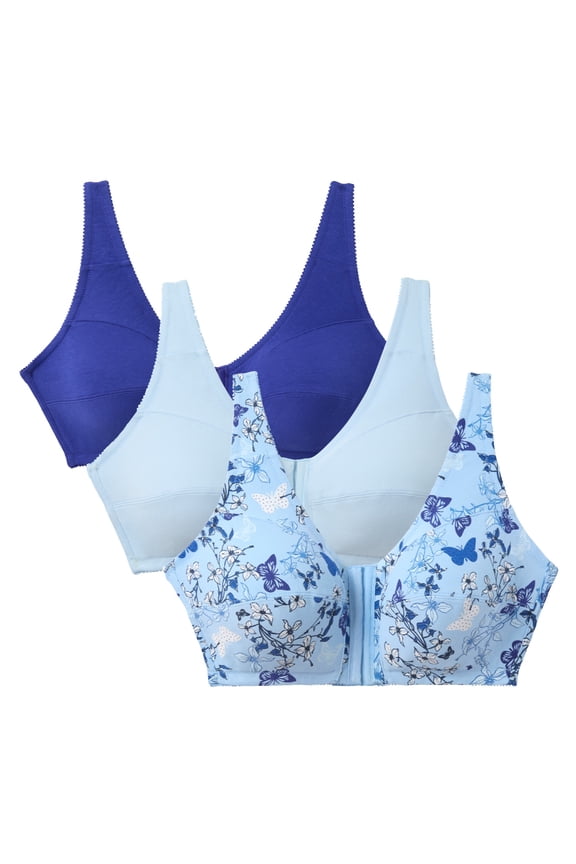 Women's Plus Size 3-Pack Front-Close Cotton Wireless Bra