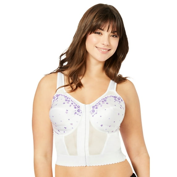 Comfort Choice Women's Plus Size Embroidered Front-Close Longline Posture Bra