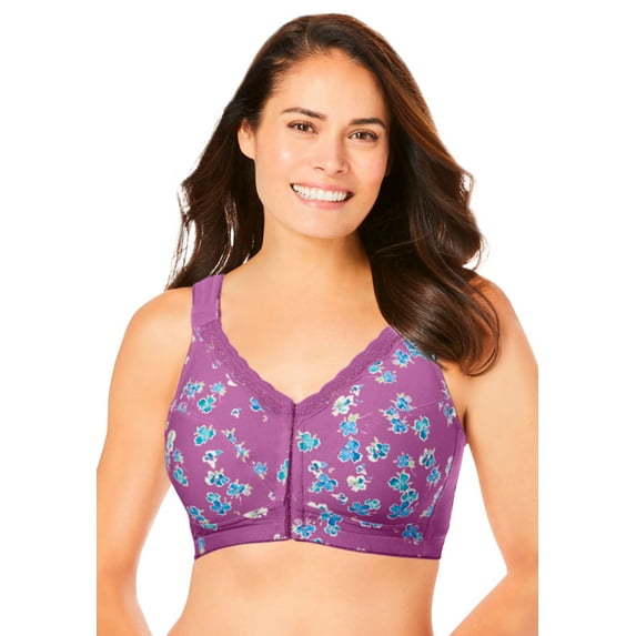 Comfort Choice Women's Plus Size Front-Close Cotton Wireless Posture Bra