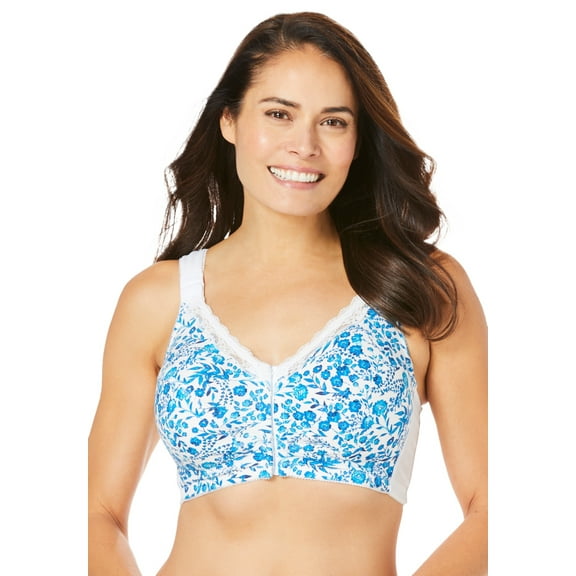 Comfort Choice Women's Plus Size Front-Close Cotton Wireless Posture Bra