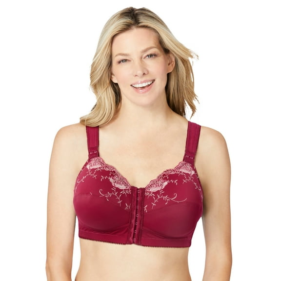 Comfort Choice Women's Plus Size Front-Close Embroidered Wireless Posture Bra
