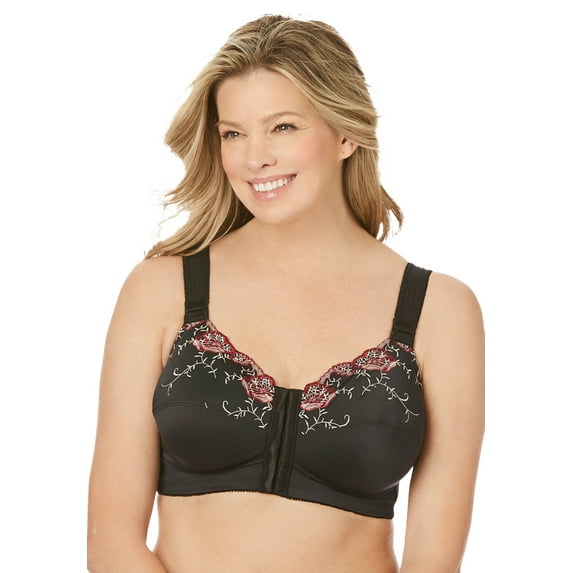 Comfort Choice Women's Plus Size Front-Close Embroidered Wireless Posture Bra