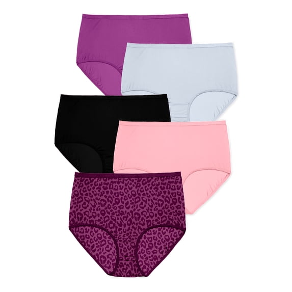 Comfort Choice Plus Size Full Coverage Nylon Brief 5 Pack