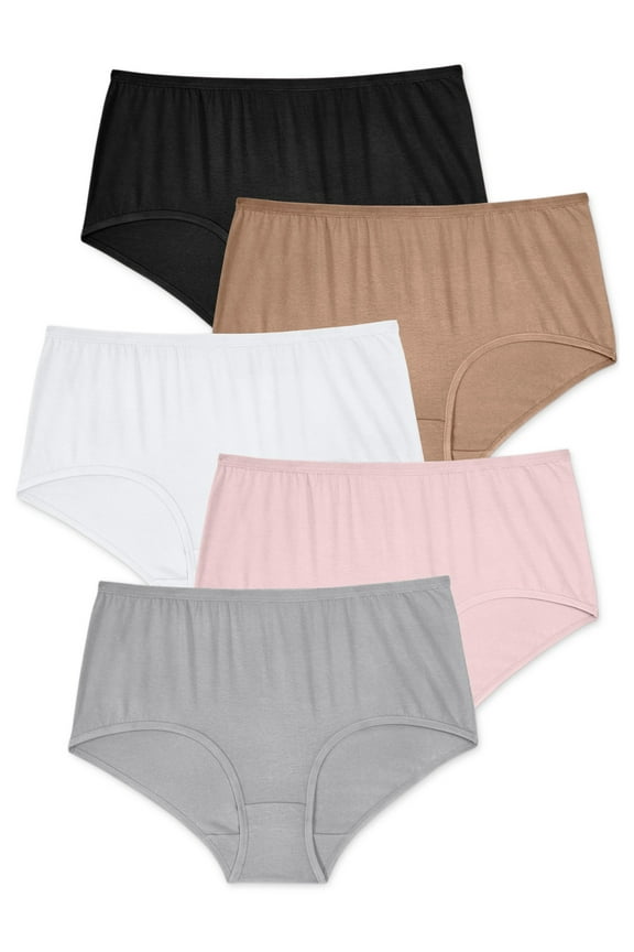 Plus Size Full Coverage Stretch Cotton Brief 5-Pack