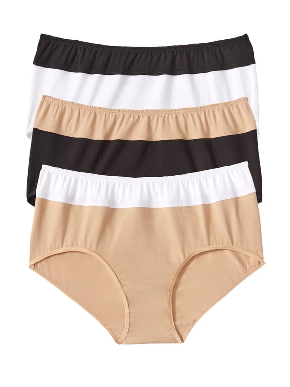 Comfort Choice Plus Size Full Coverage Stretch Cotton Color Block Brief 3-Pack