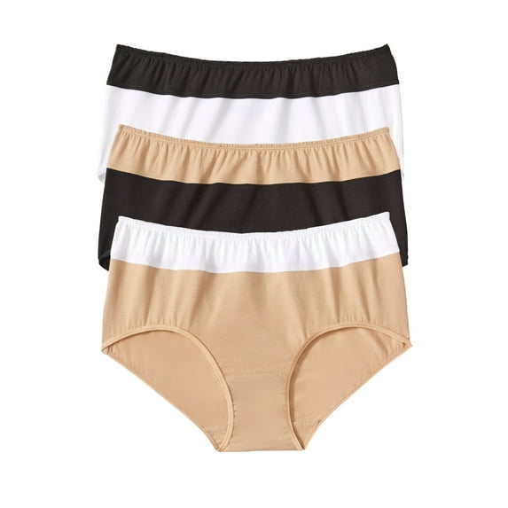 Comfort Choice Plus Size Full Coverage Stretch Cotton Color Block Brief 3-Pack