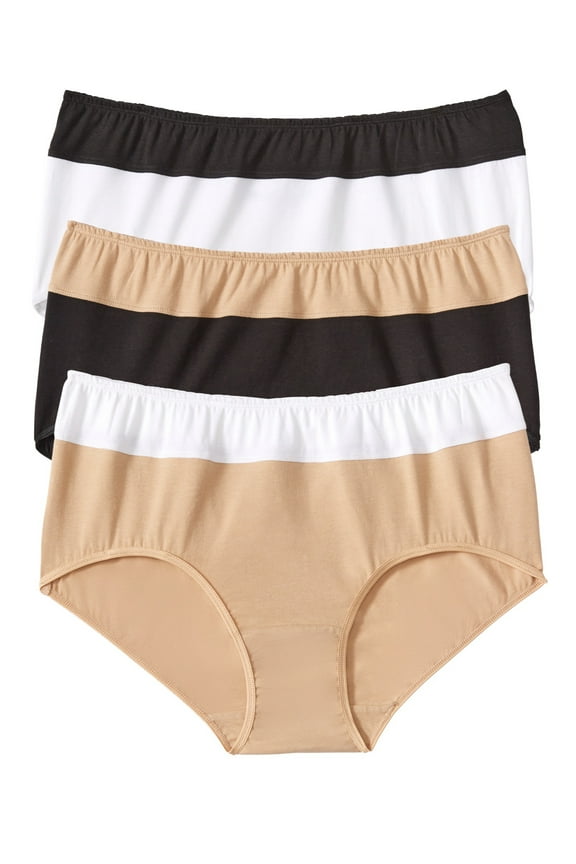Plus Size Full Coverage Stretch Cotton Color Block Brief 3-Pack