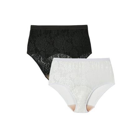 Comfort Choice Women's Plus Size Lace Incontinence Brief 2-Pack