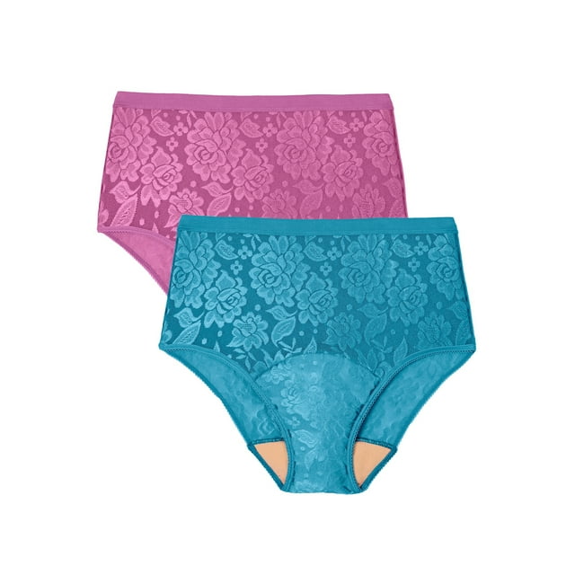Comfort Choice Women's Plus Size Lace Incontinence Brief 2Pack