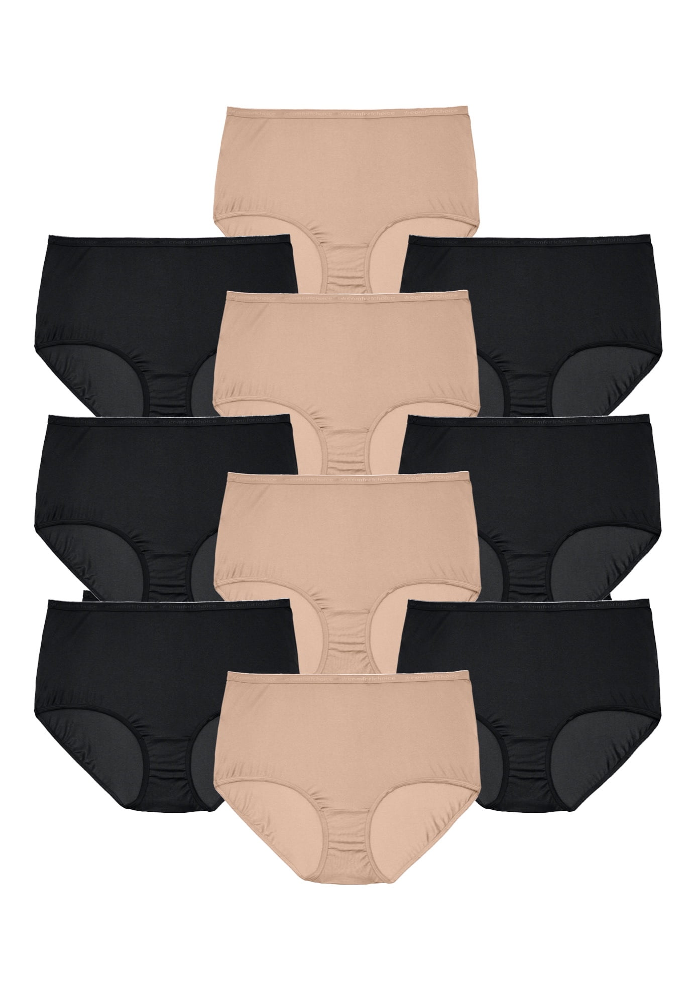 Comfort Choice Women's Plus Size Nylon Brief 10Pack Underwear