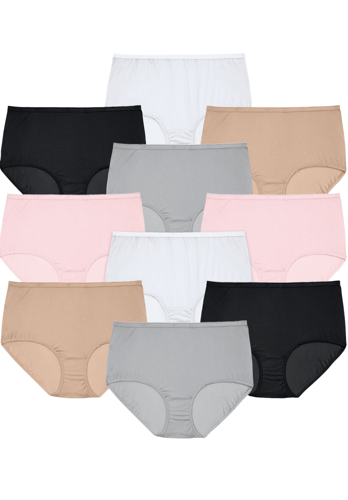 Comfort Choice Women's Plus Size Nylon Brief 10Pack Underwear